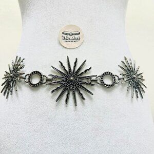 Silver metal belt with sun design